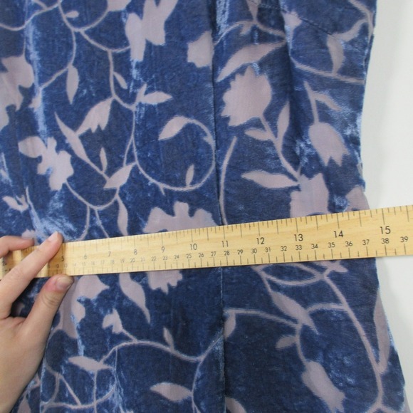 Tailor B. Moss Maxi Dress M Blue Floral Rayon VTG Slit Burnout Velour y2k 256 - Picture 14 of 16